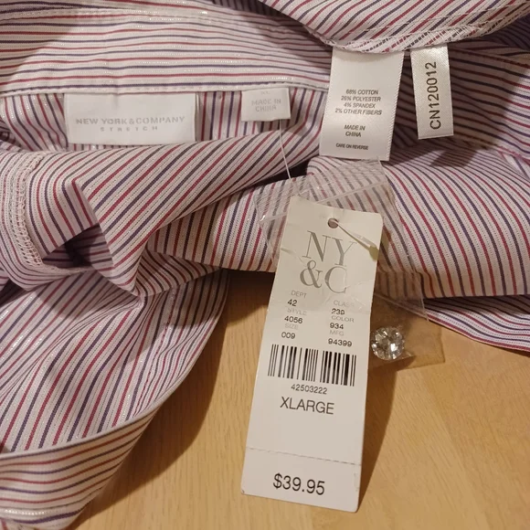 NEW YORK & COMPANY beautiful blouse with collar, striped long sleeve polo style - Picture 15 of 15